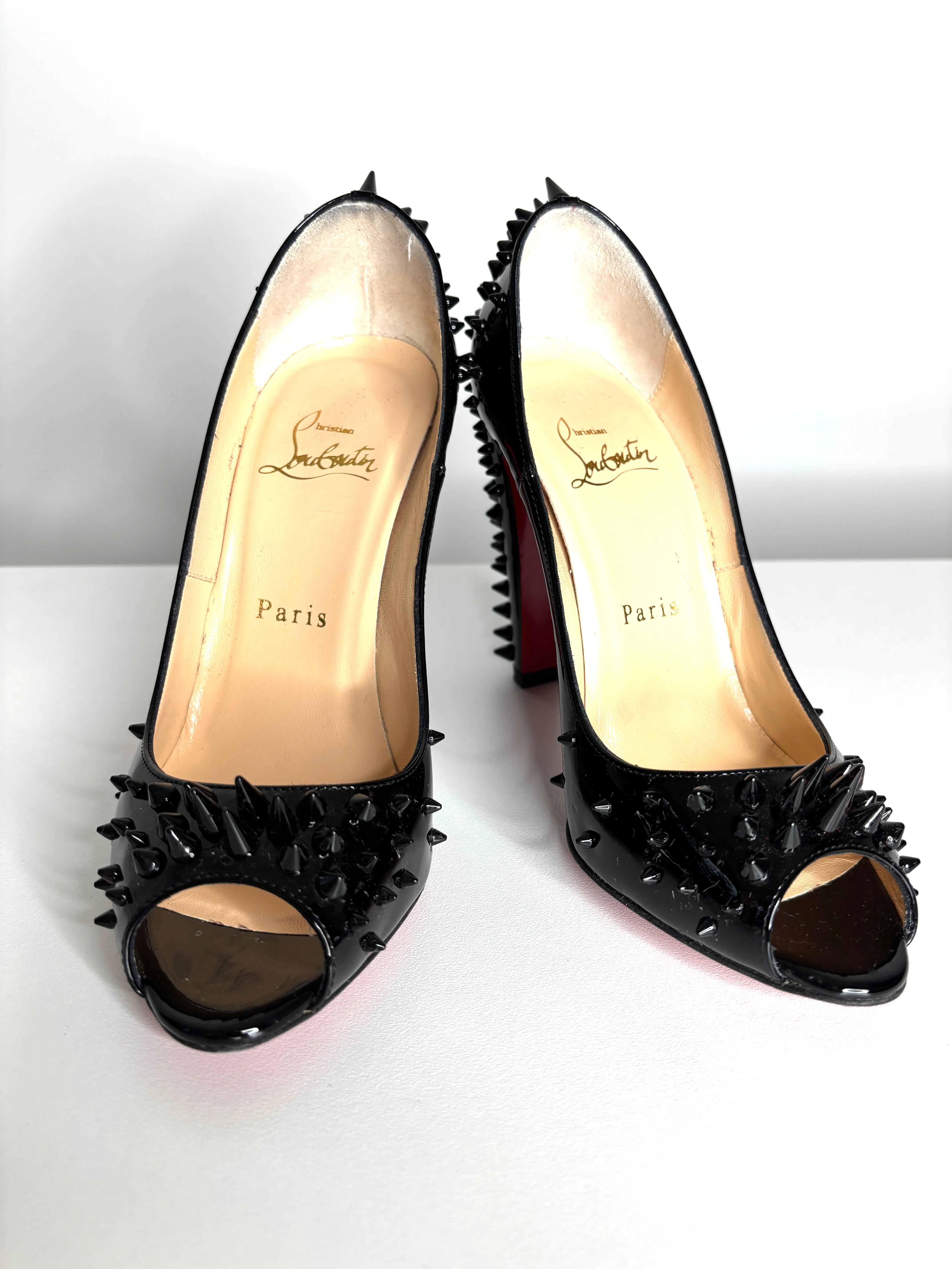 Christian Louboutin Jurayoo 100 Spike Black Patent Heels 36 UK3