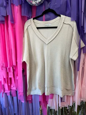 Common Sense Ribbed Top: Sand Beige