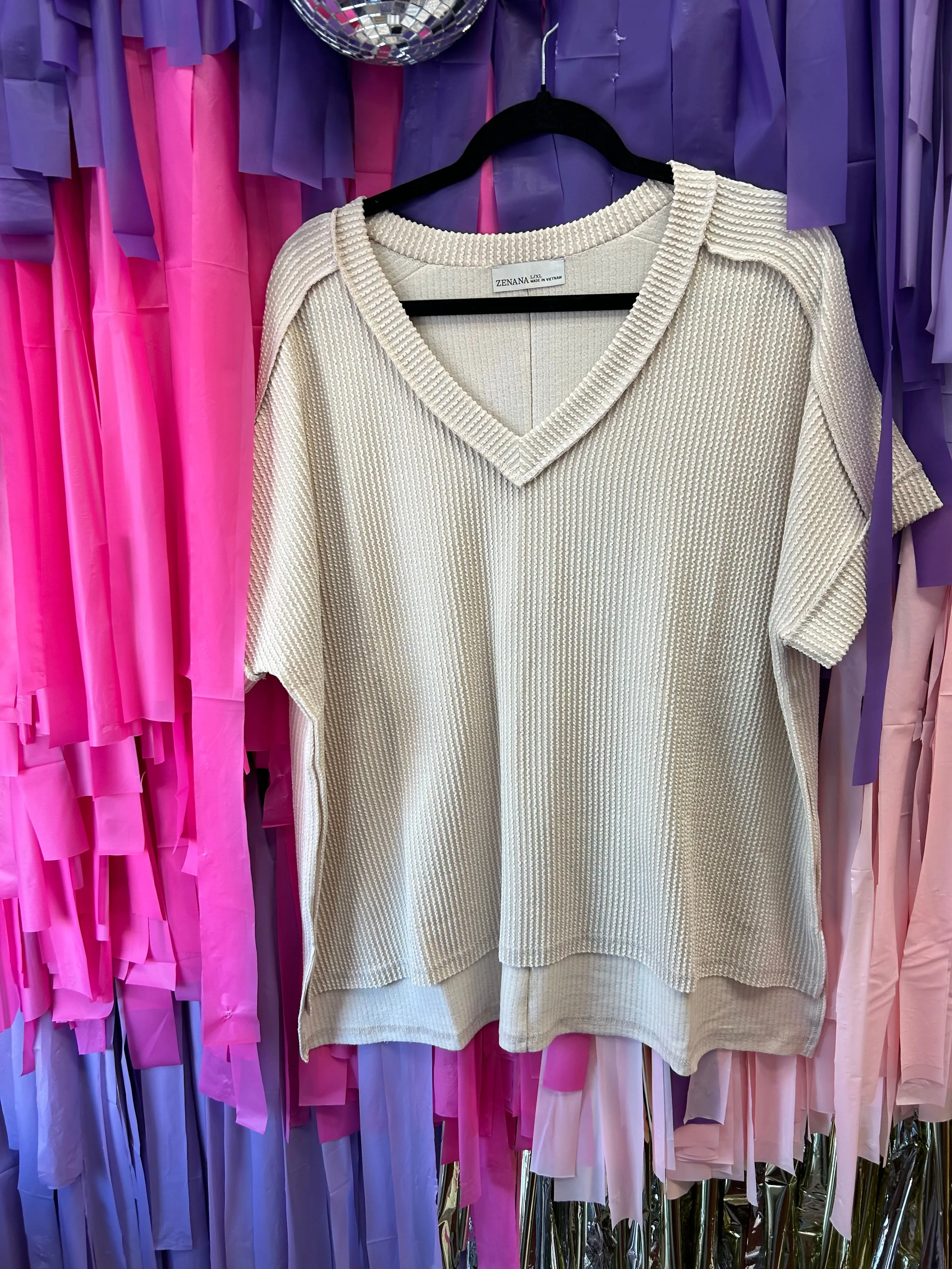 Common Sense Ribbed Top: Sand Beige