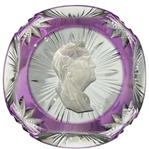 Cristal d'Albret Franklin Delano Roosevelt FDR Sulphide With Fancy Cut Plum Colored Overlay