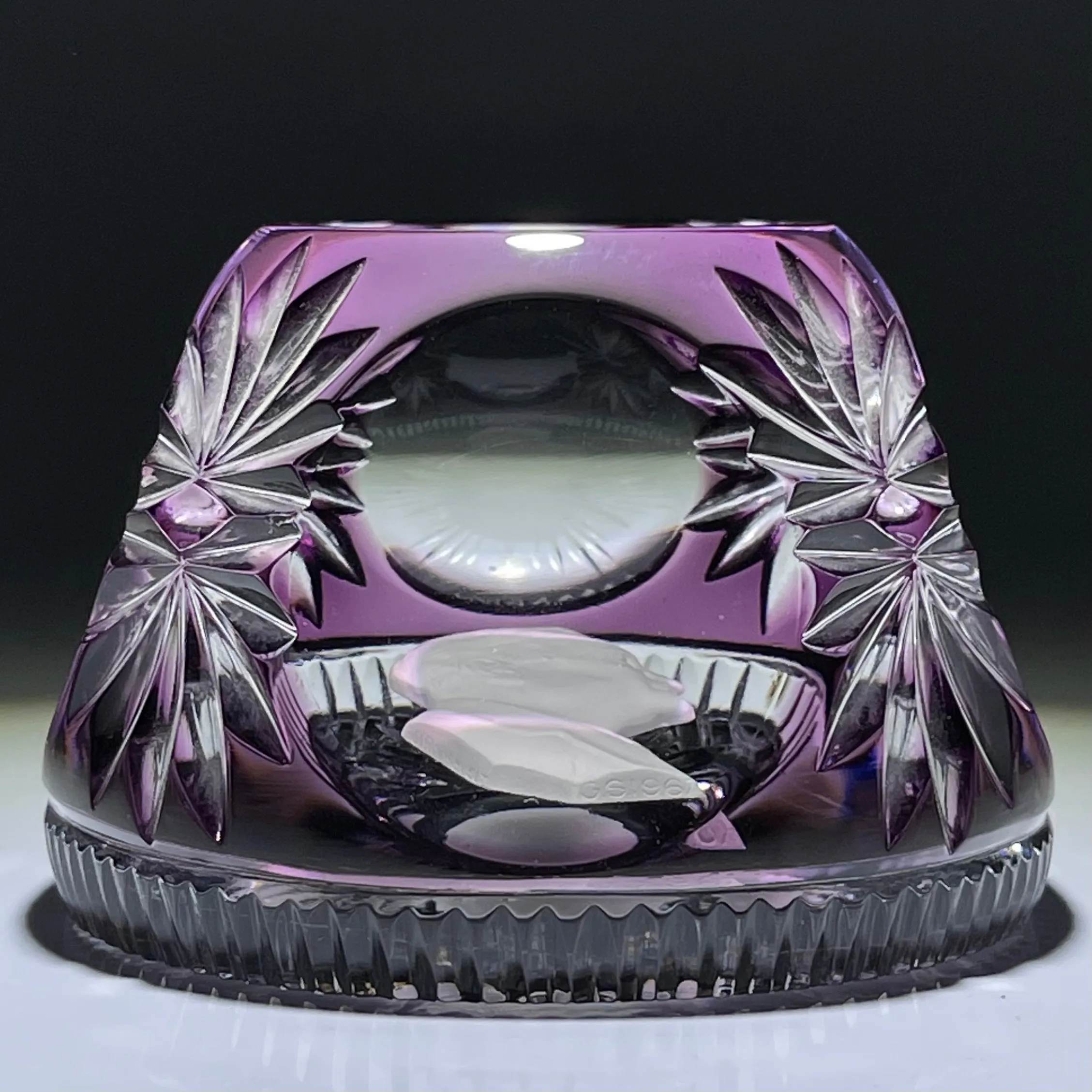 Cristal d'Albret Franklin Delano Roosevelt FDR Sulphide With Fancy Cut Plum Colored Overlay