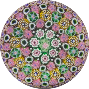Damon MacNaught 2020 Magnum Concentric Complex Millefiori With Rose Canes in Gold & Pink Staves
