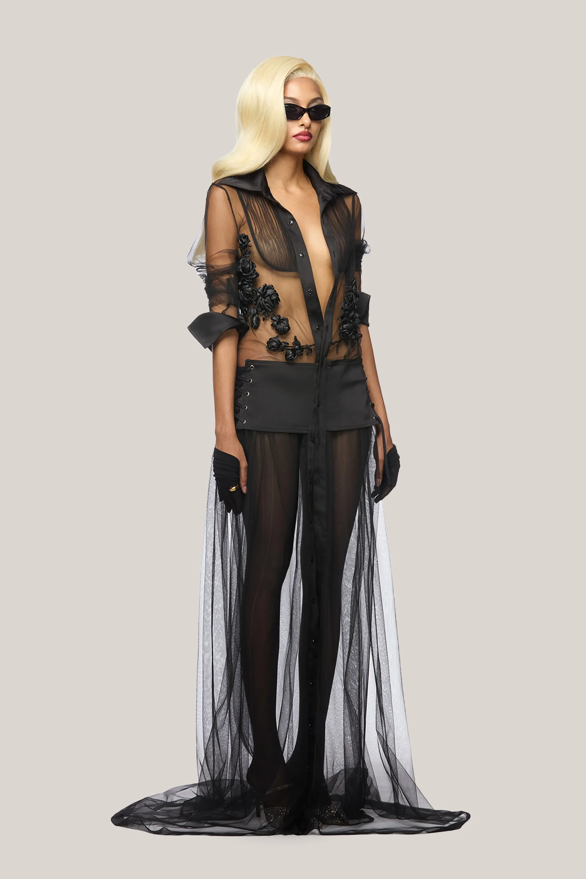 DAS LA VIE • Reyes Shirt See-Through Organza Voile Floor Length Dress