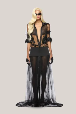 DAS LA VIE • Reyes Shirt See-Through Organza Voile Floor Length Dress