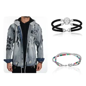 Denim and White Gold bracelets Gift Idea for him
