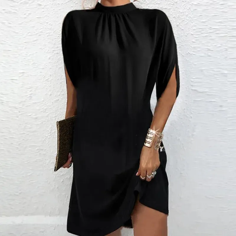 Elegant short sleeves dress with high collar - airy & stylish for every occasion