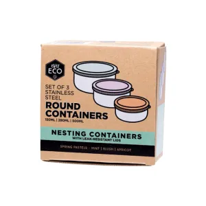 Ever Eco Stainless Steel Round Containers - Set of 3 (150mL, 280mL & 500mL) Spring Pastels