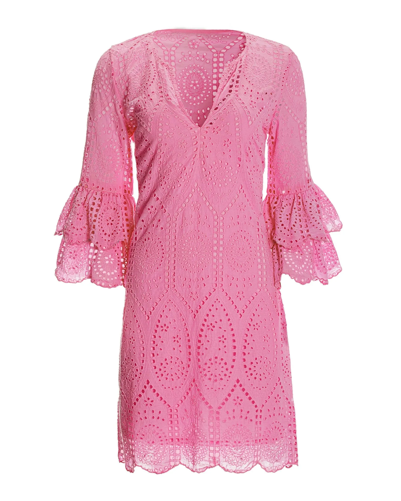 Eyelet Tiered Sleeve Tunic Dress Begonia Pink