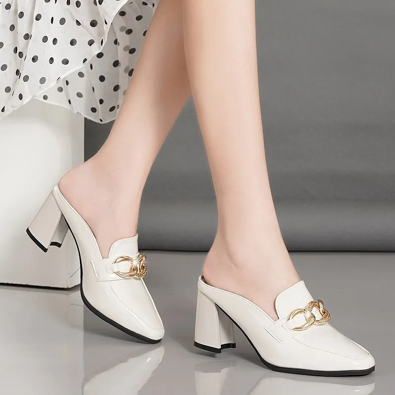 Female Heels Slippers Cover Soft Comfortable Rubber Buckle Luxury Heels