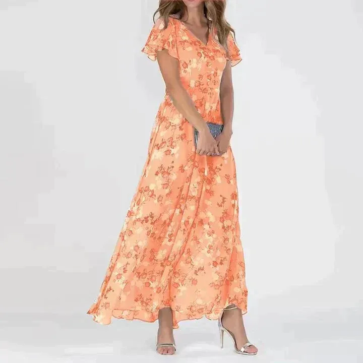 Floral Chiffon Maxi Dress | Elegant & Flowy