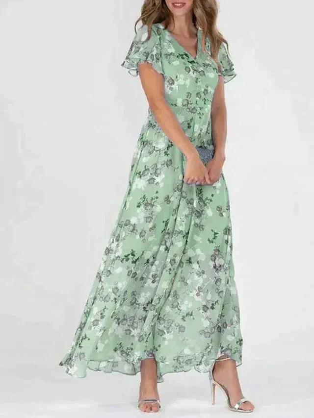 Floral Chiffon Maxi Dress | Elegant & Flowy