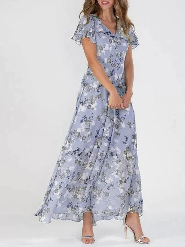 Floral Chiffon Maxi Dress | Elegant & Flowy