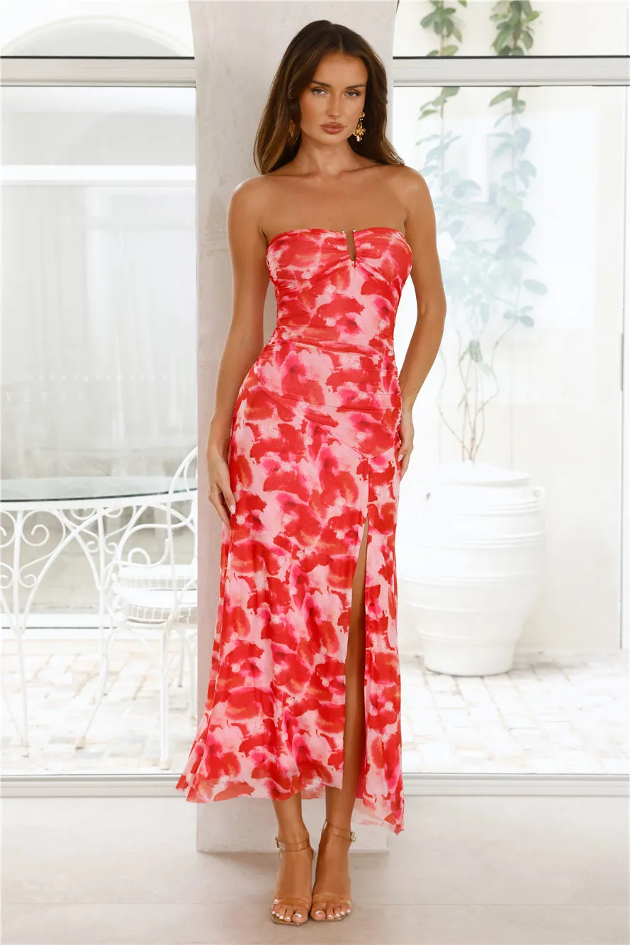 Gatsby Glow Strapless Mesh Maxi Dress Rose