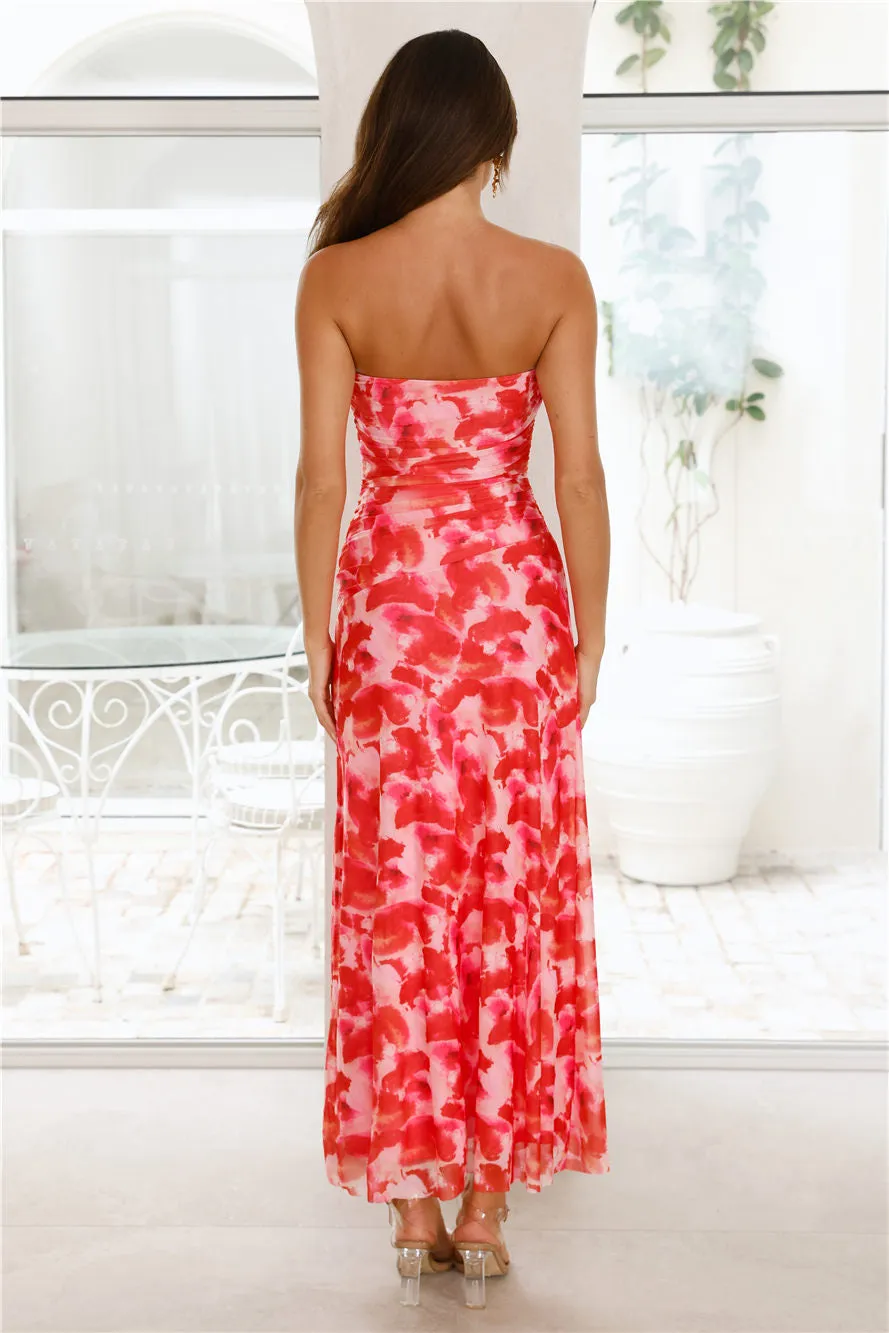 Gatsby Glow Strapless Mesh Maxi Dress Rose