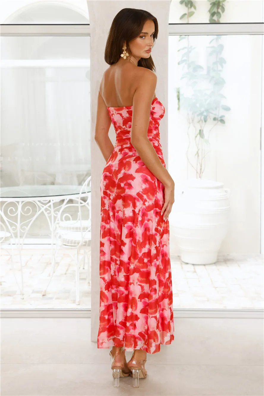 Gatsby Glow Strapless Mesh Maxi Dress Rose