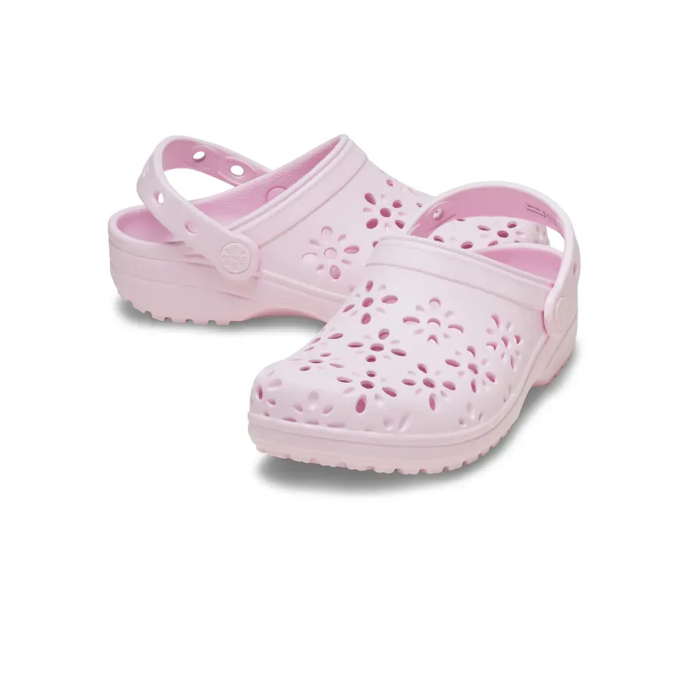 Giày Clog Trẻ Em Crocs Toddler Classic Floral Cutout - Pink Milk
