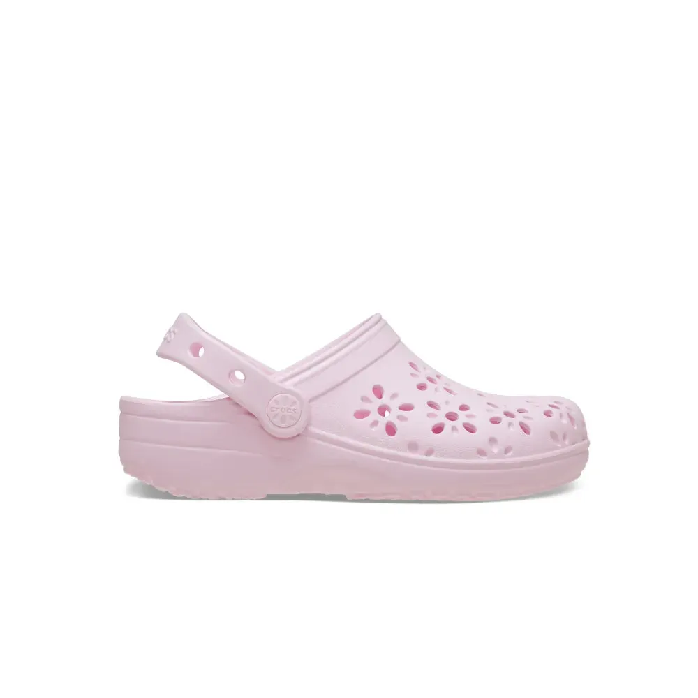 Giày Clog Trẻ Em Crocs Toddler Classic Floral Cutout - Pink Milk