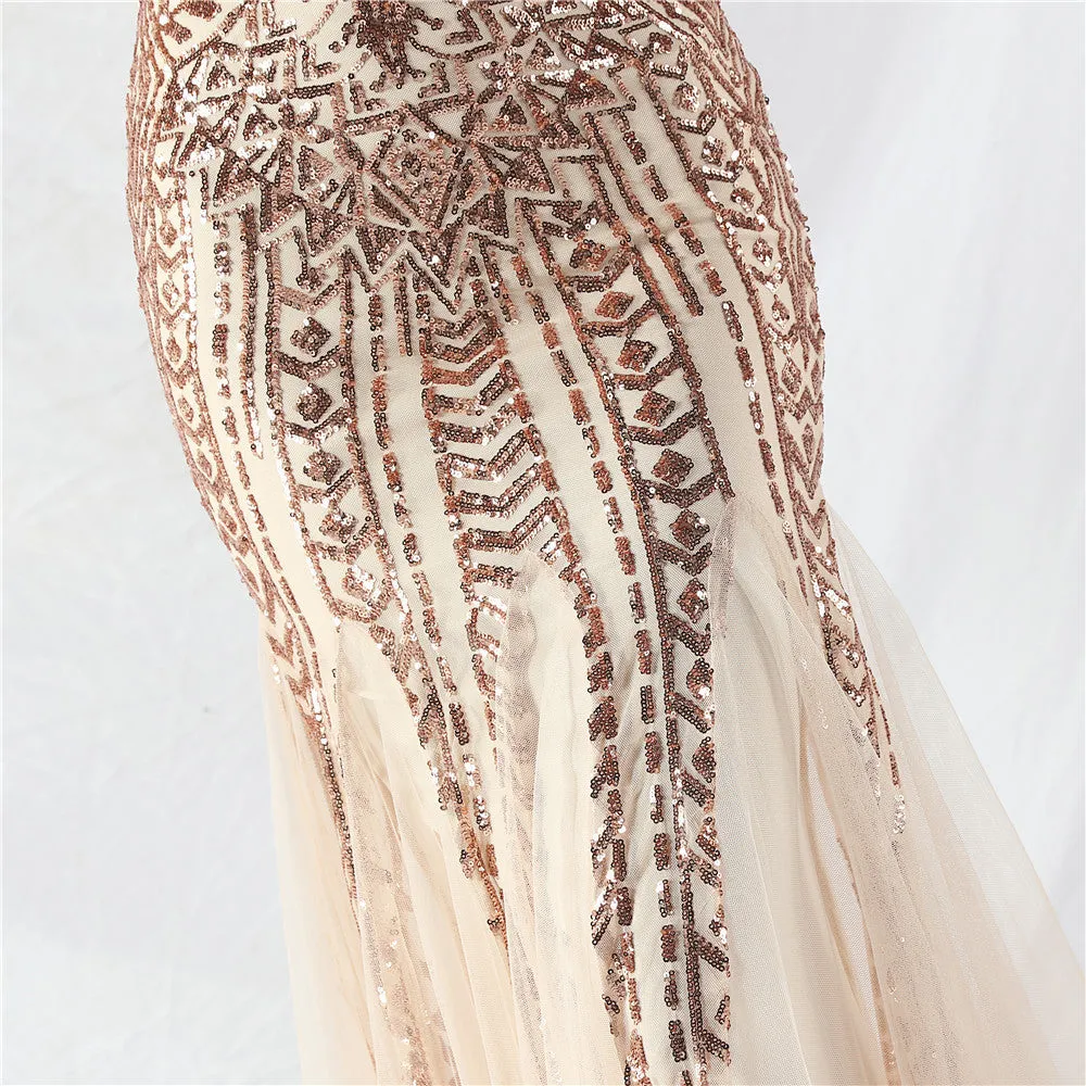Glamorous One-Shoulder Sequin Embellished Tulle Evening Gown