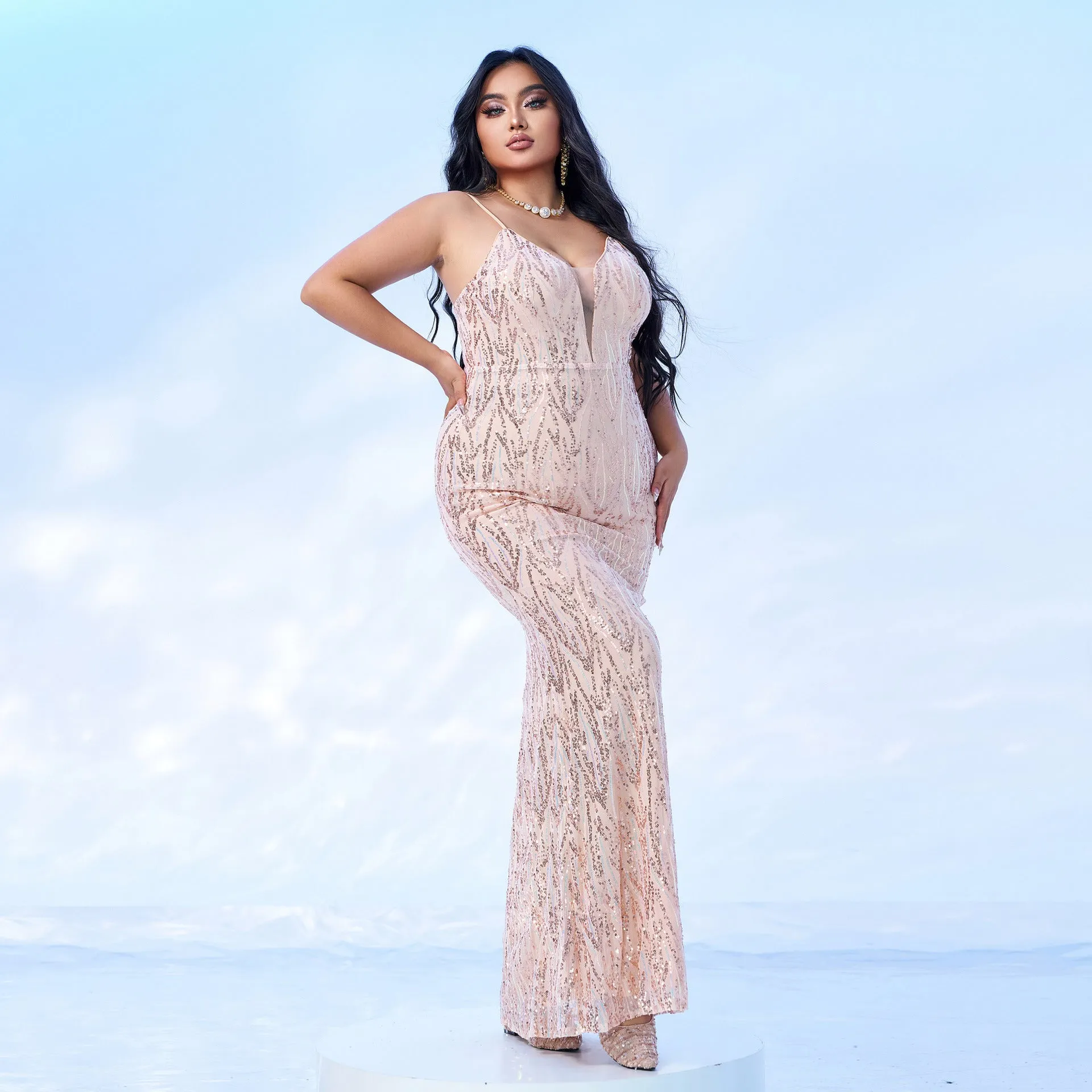 Glamorous Plus Size V-Neck Sequin Gown