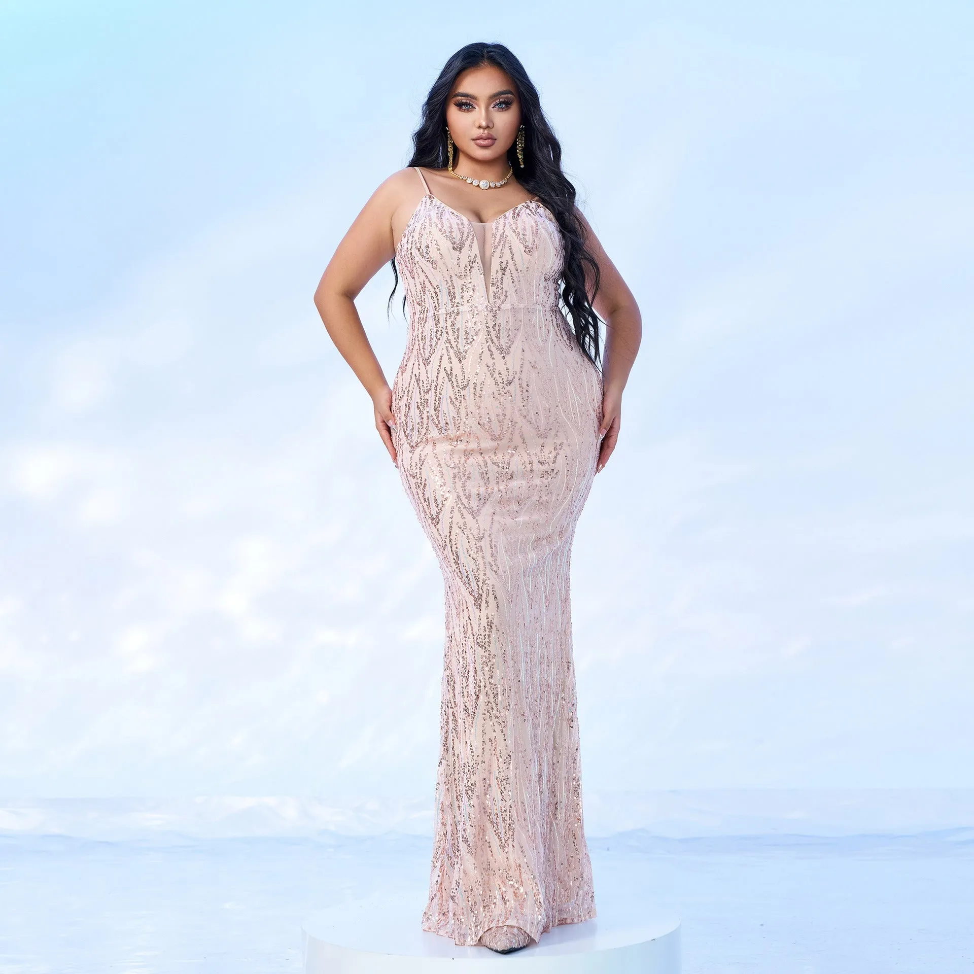 Glamorous Plus Size V-Neck Sequin Gown