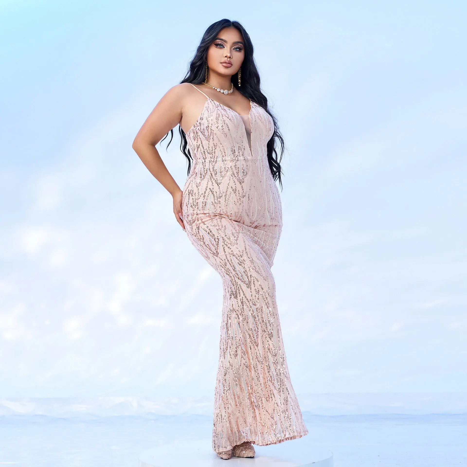 Glamorous Plus Size V-Neck Sequin Gown