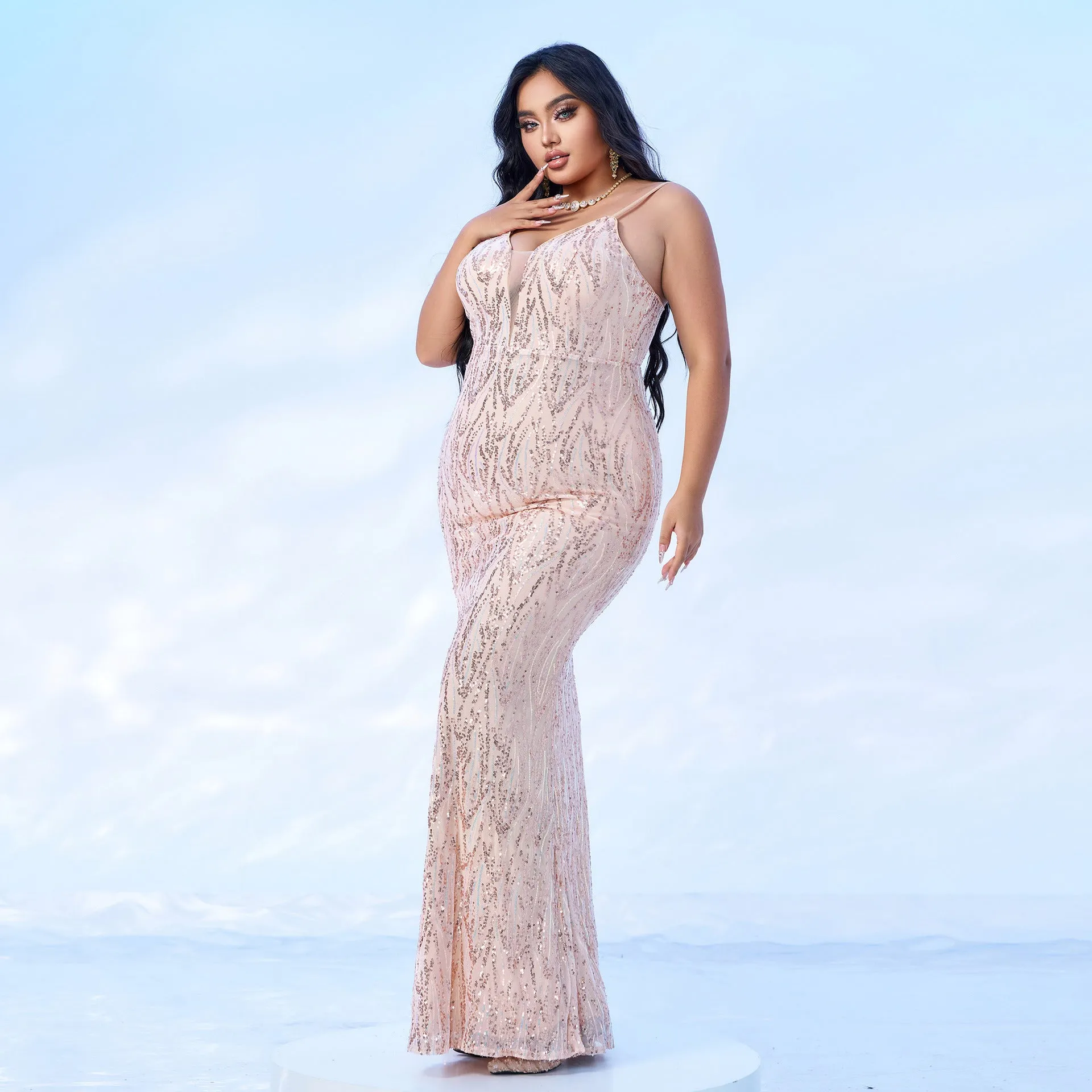 Glamorous Plus Size V-Neck Sequin Gown