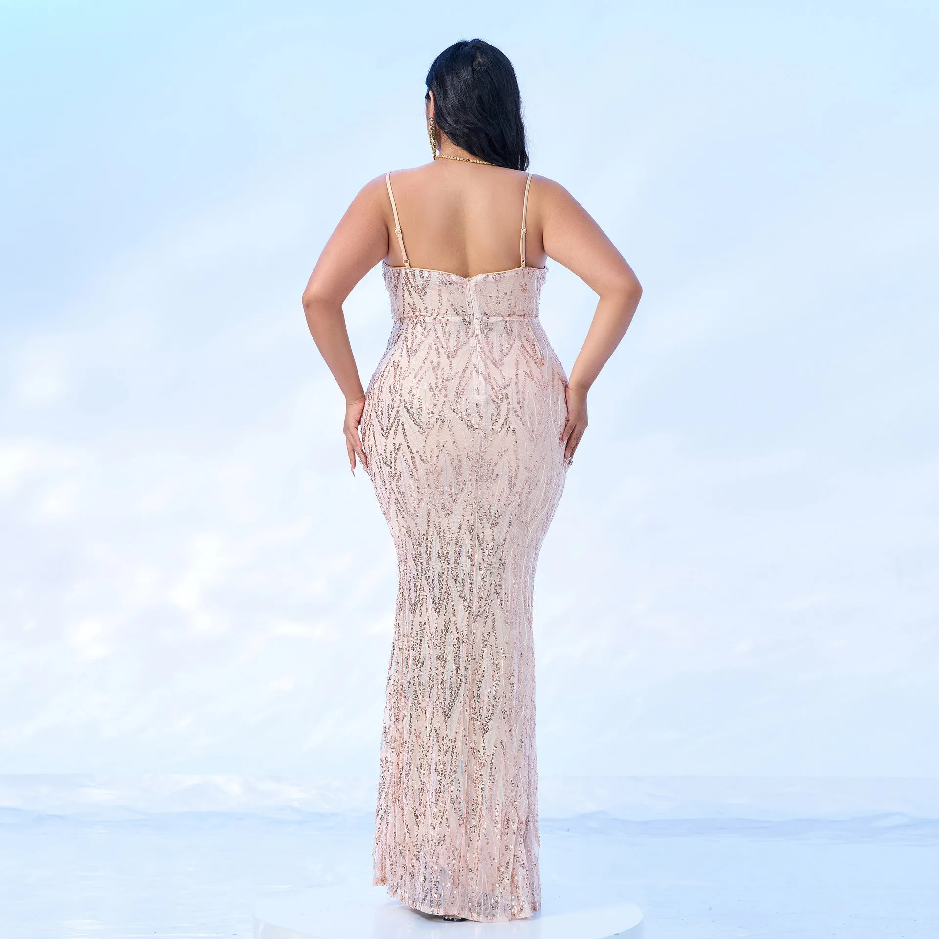 Glamorous Plus Size V-Neck Sequin Gown