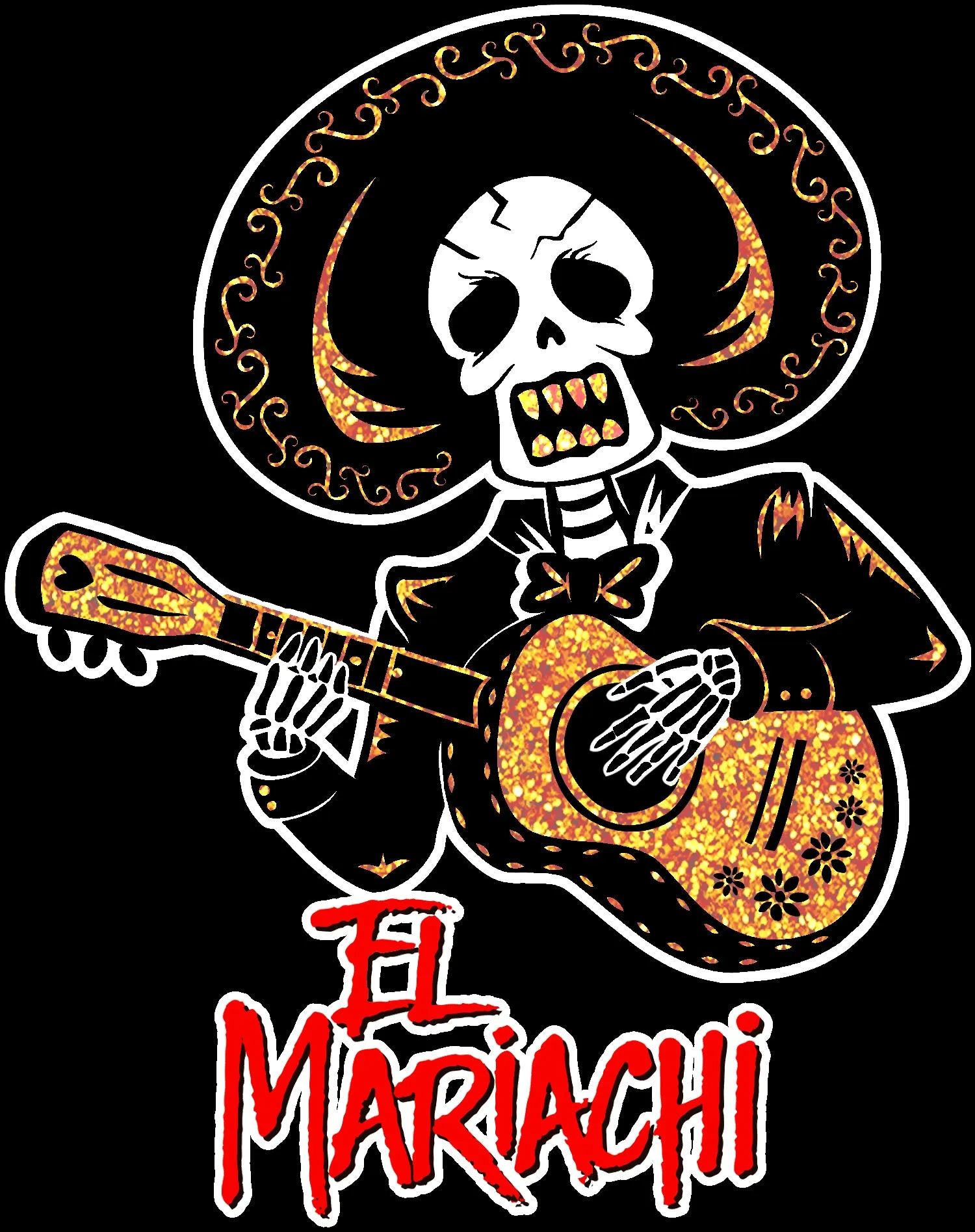 Halloween Day Of The Dead El Mariachi Guitar Sugar Skull Official Men's T-shirt