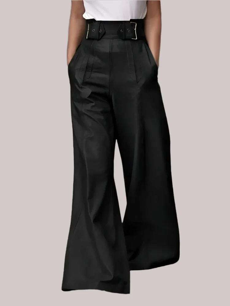 High-Waisted Loose Pleated Wide Leg Trousers