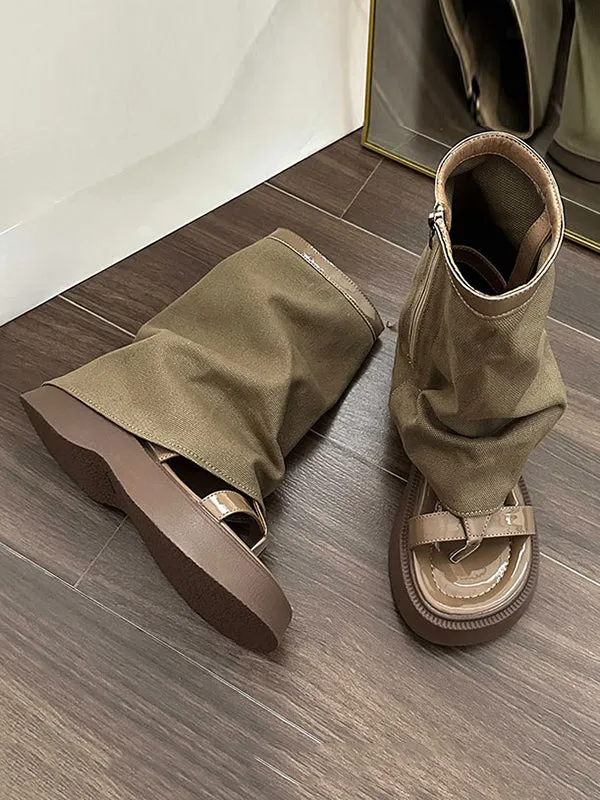 Hollow Split-Joint Split-Toe Zipper Sandals Platform Shoes Boots