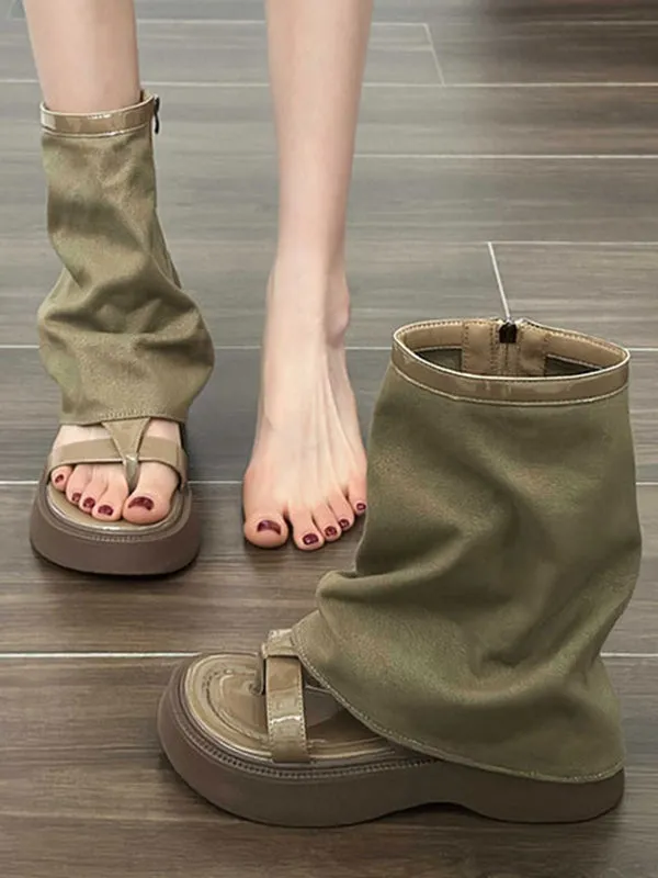 Hollow Split-Joint Split-Toe Zipper Sandals Platform Shoes Boots