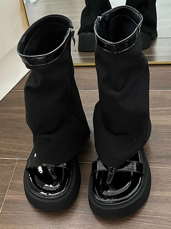 Hollow Split-Joint Split-Toe Zipper Sandals Platform Shoes Boots