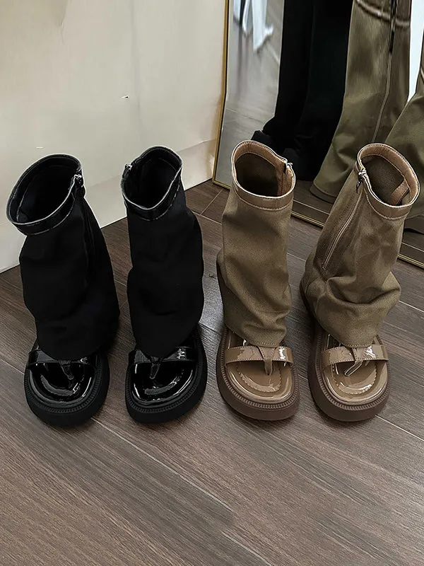 Hollow Split-Joint Split-Toe Zipper Sandals Platform Shoes Boots