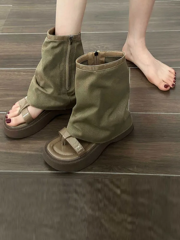 Hollow Split-Joint Split-Toe Zipper Sandals Platform Shoes Boots
