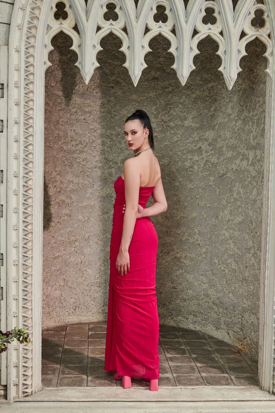 Infinite promises - red drape maxi dress