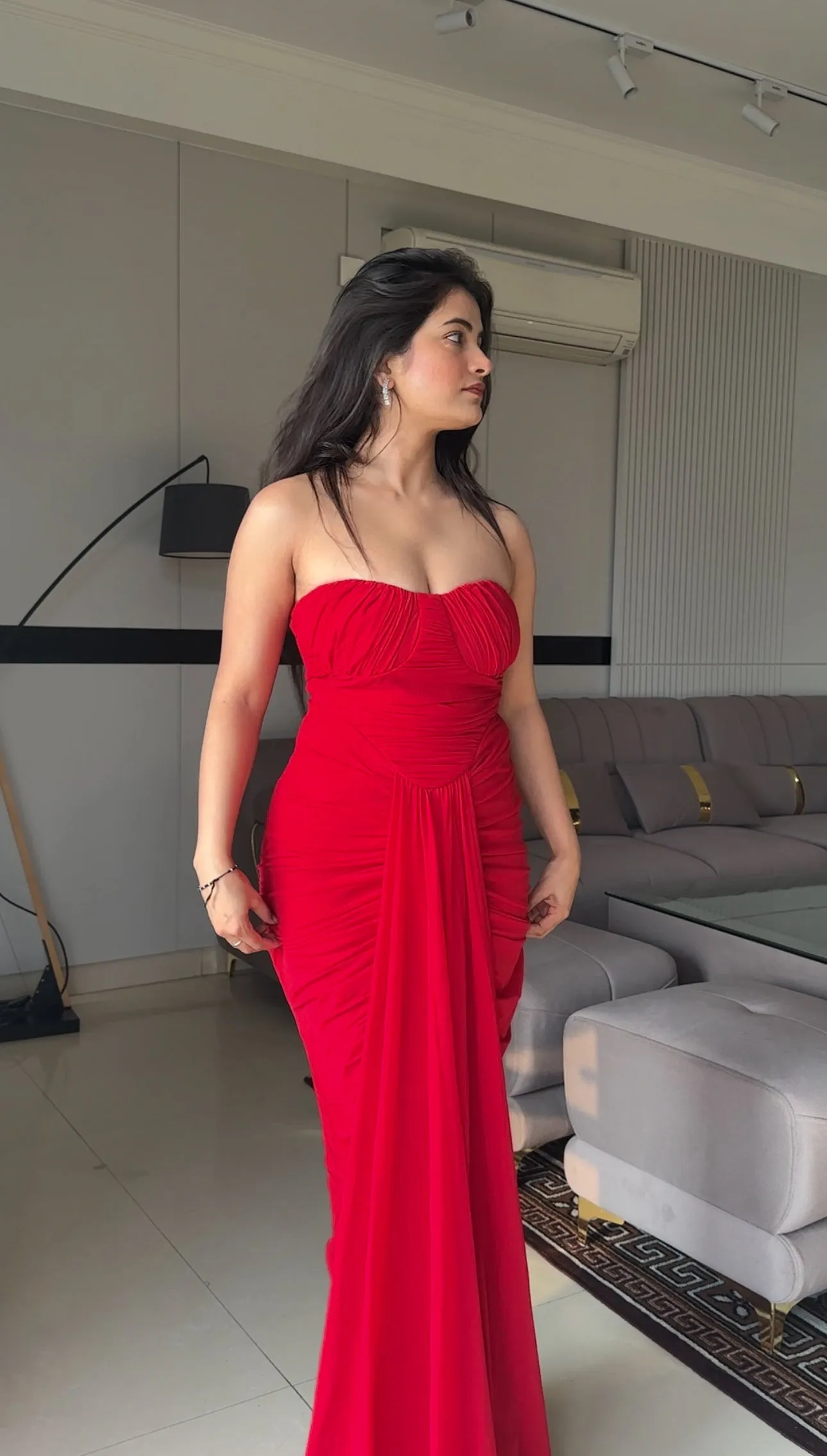 Infinite promises - red drape maxi dress