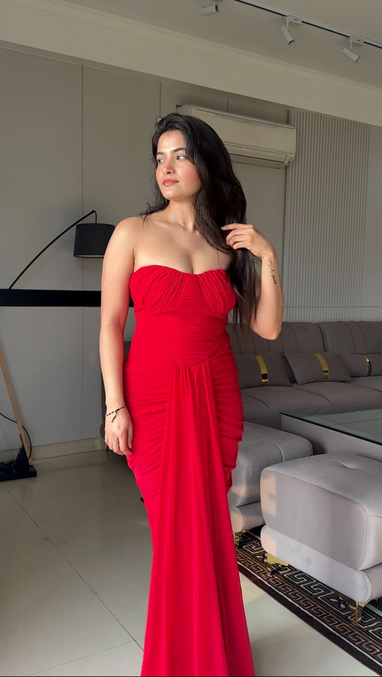 Infinite promises - red drape maxi dress