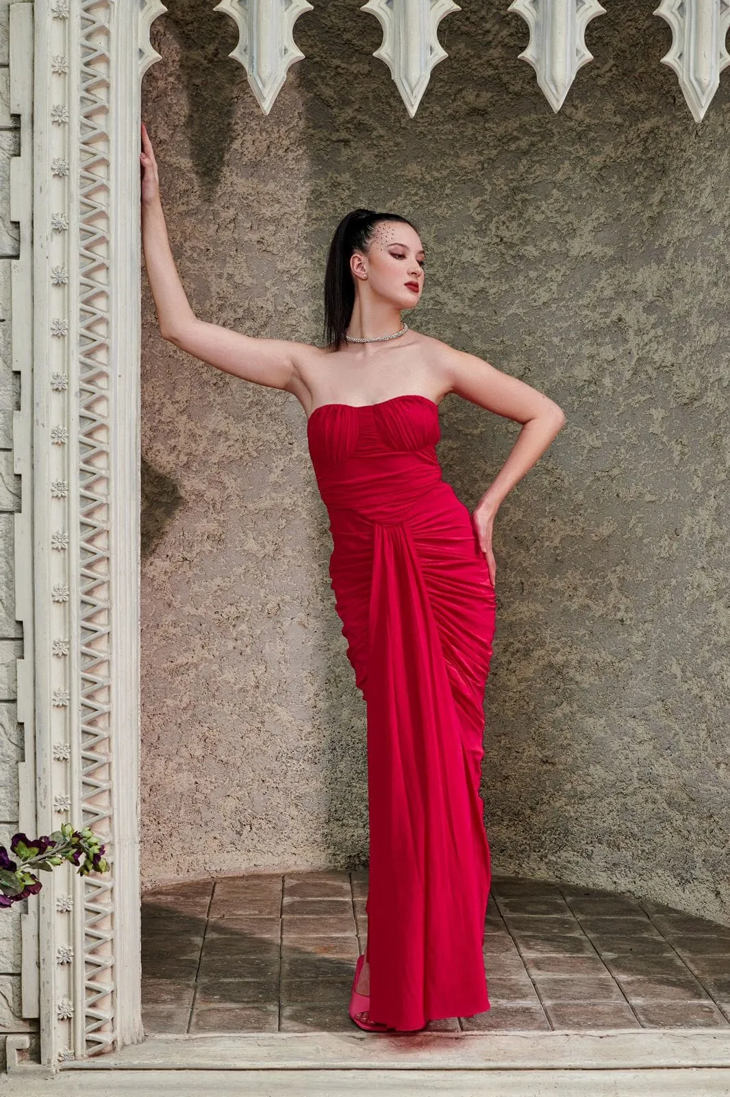 Infinite promises - red drape maxi dress