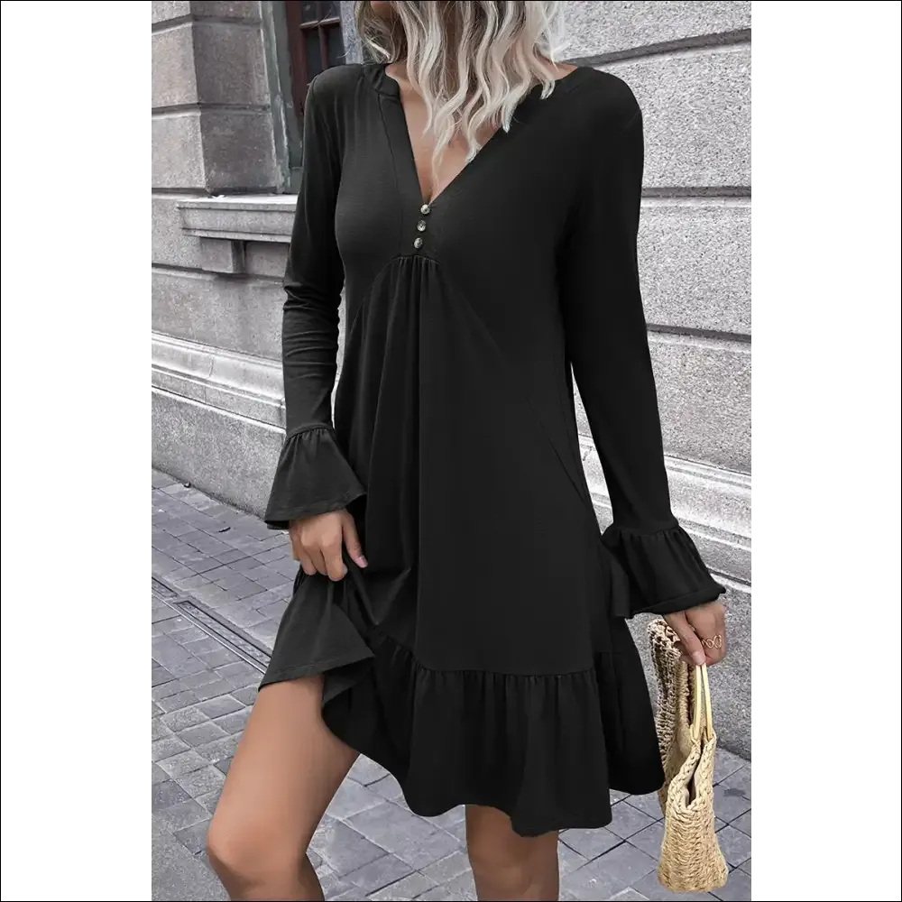Ivy Lane V-Neck Flounce Sleeve Ruffle Hem Mini Dress