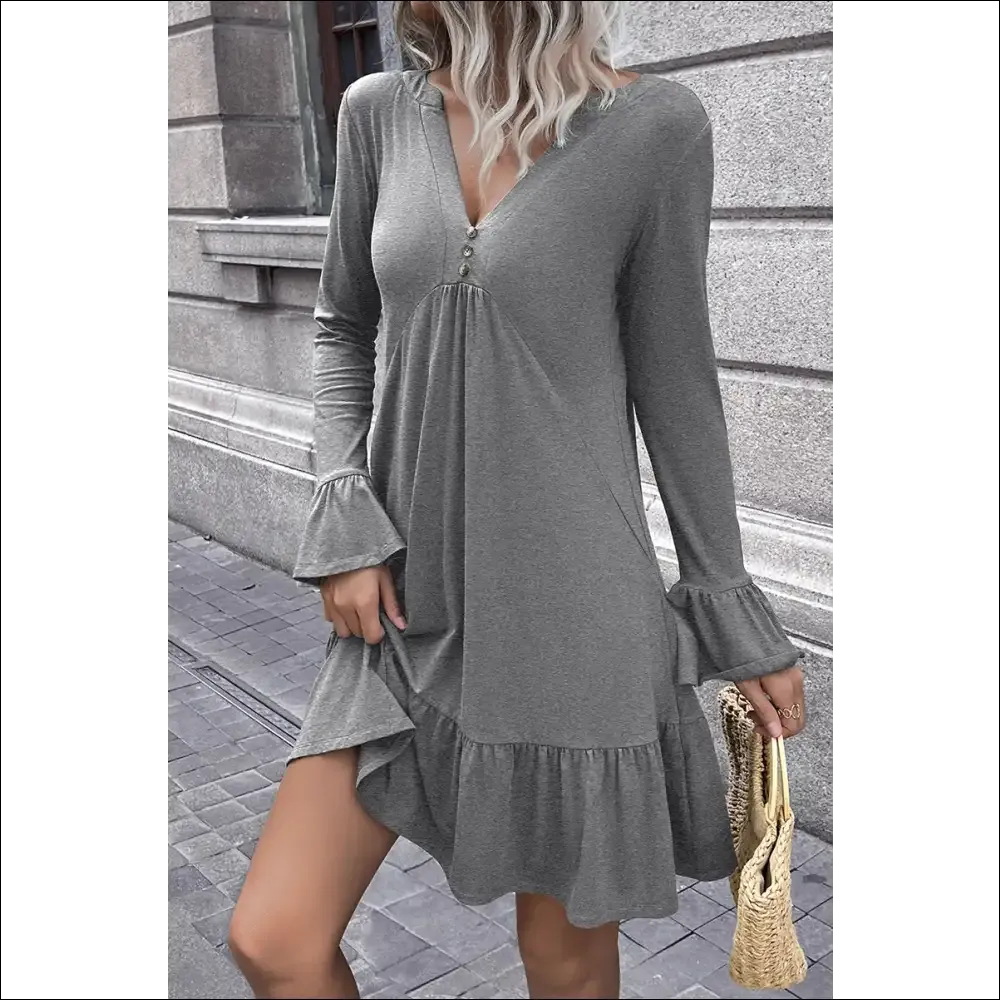 Ivy Lane V-Neck Flounce Sleeve Ruffle Hem Mini Dress