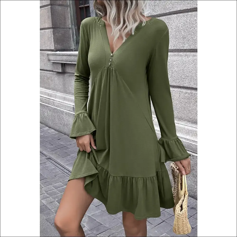 Ivy Lane V-Neck Flounce Sleeve Ruffle Hem Mini Dress