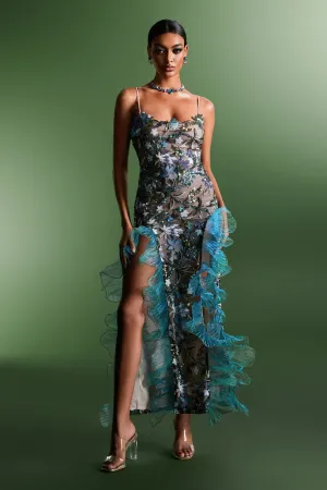 Kaxani Floral Organza Maxi Dress
