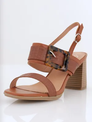 Ladies Soft Style Querida Buckle Detail Block Heel - Tan