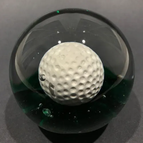 Large Vintage Elwood Ind Art Glass Sulphide Paperweight Golf Ball Green Ground