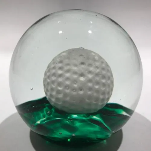 Large Vintage Elwood Ind Art Glass Sulphide Paperweight Golf Ball Green Ground