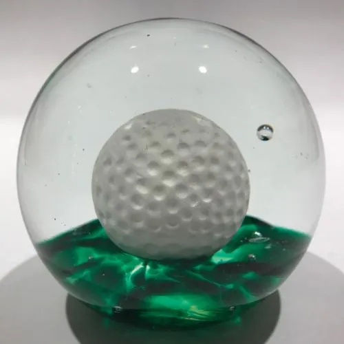 Large Vintage Elwood Ind Art Glass Sulphide Paperweight Golf Ball Green Ground