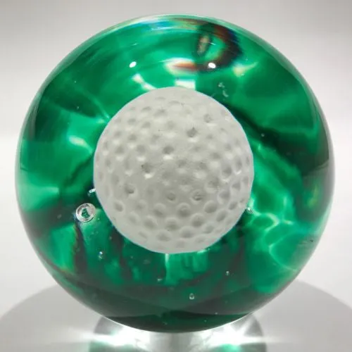 Large Vintage Elwood Ind Art Glass Sulphide Paperweight Golf Ball Green Ground