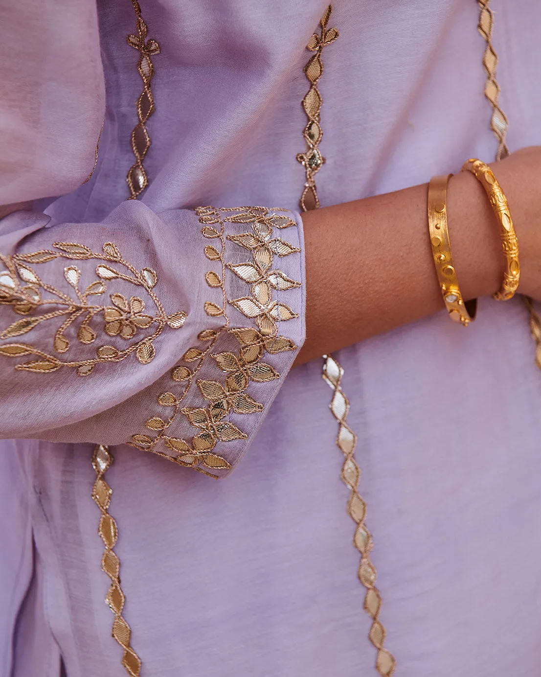 Lilac & Gold Gota work chanderi suit set