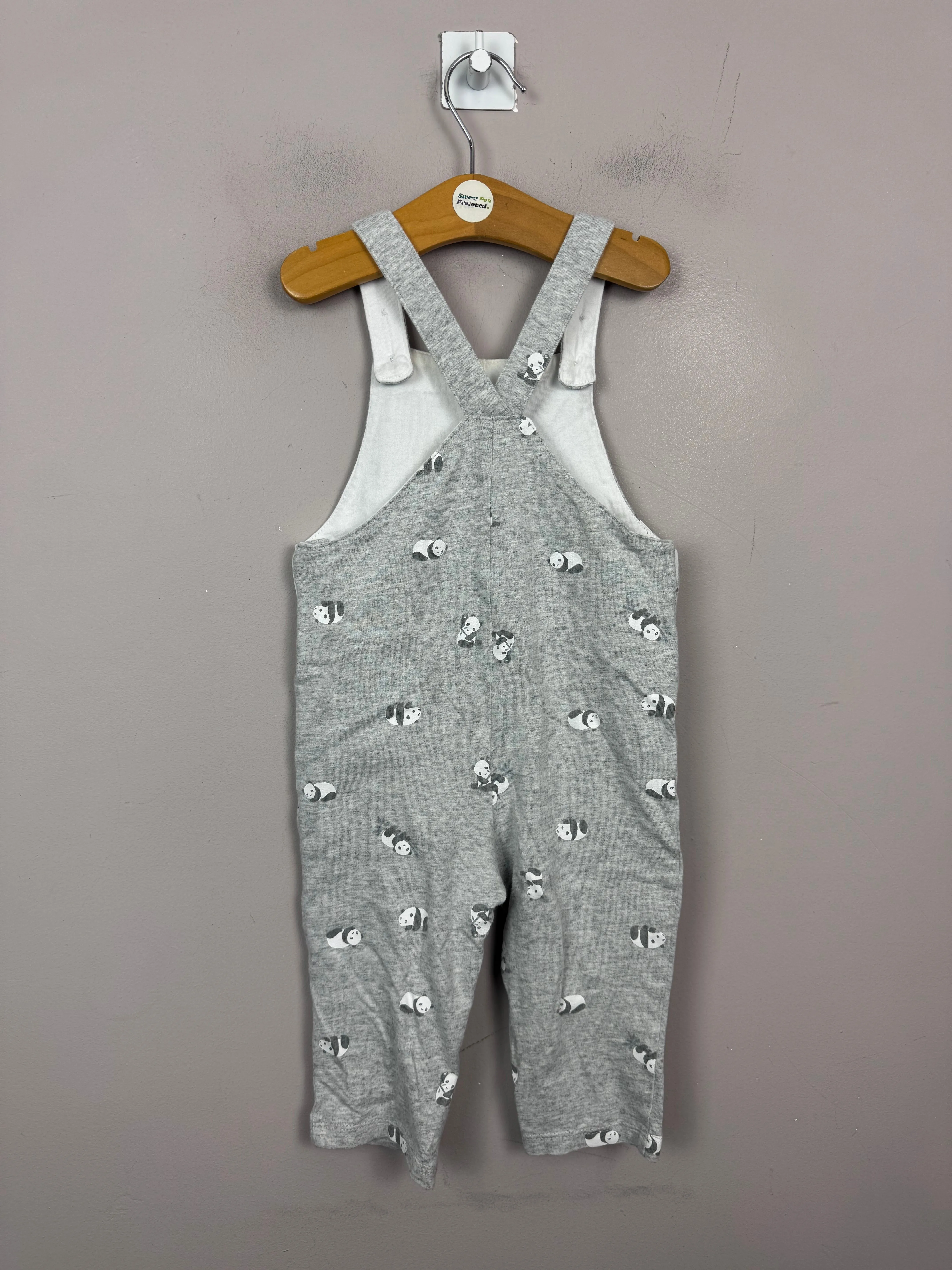 Little White Company panda Dungarees 9-12m