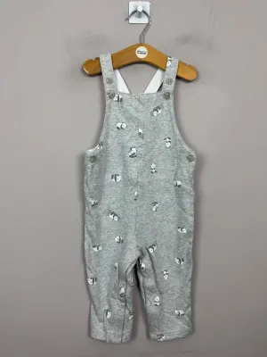 Little White Company panda Dungarees 9-12m